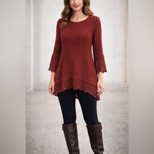 LC Lauren Conrad Maroon Crochet Hem Sweater